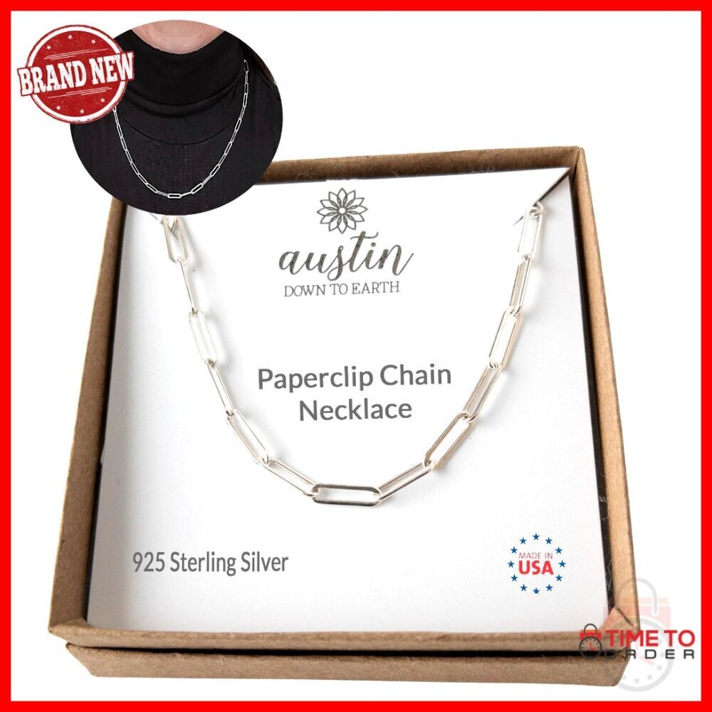 Large Link Paperclip Chain Necklace Adjustable 16-20 Inches Sterling Silver